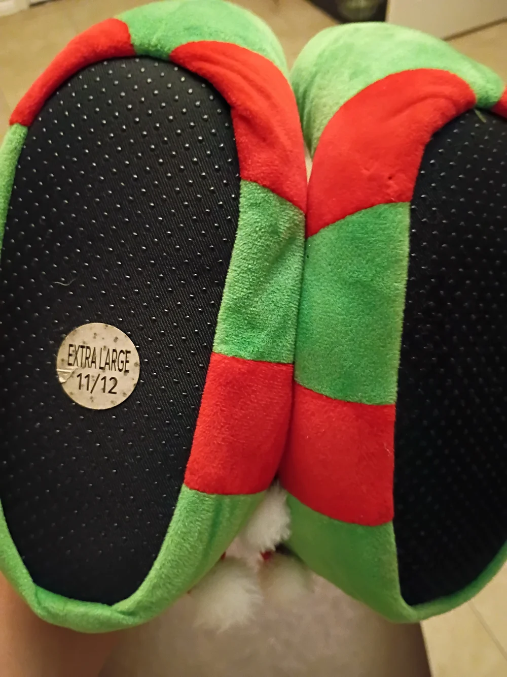 Kids Holiday Elf Slippers with Pom-Pom Accents - Green & Red
